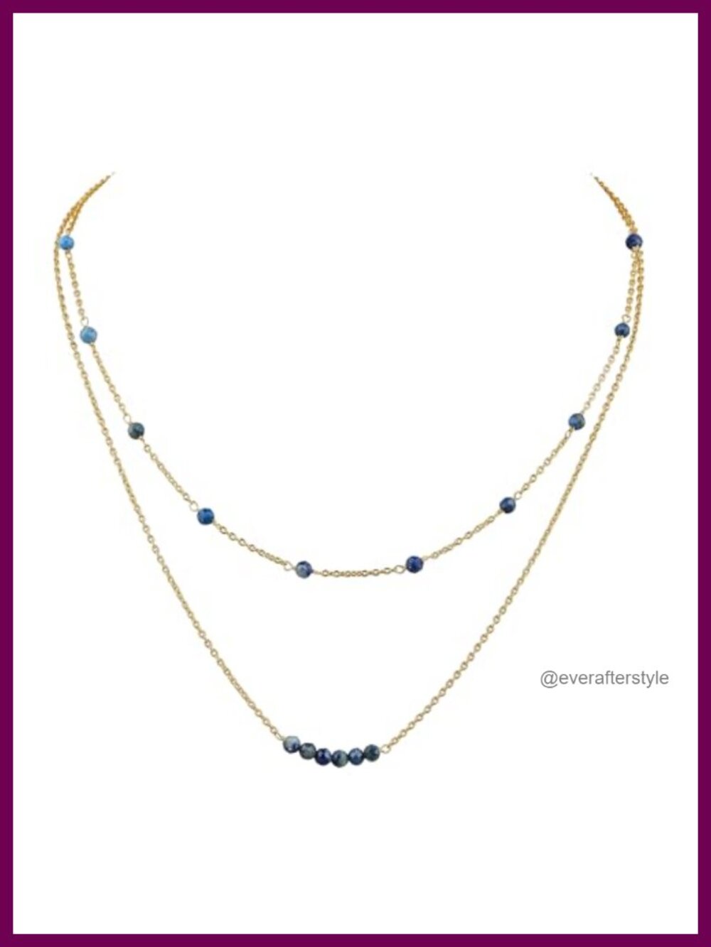 Lapis Lazuli Gemstone 2-Layer Choker Necklace 14k Gold Plated Dainty Layering